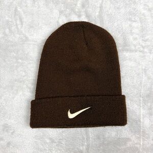Vintage Nike Knit Beanie Brown Embroidered Solo Swoosh One Size Y2K Made in USA